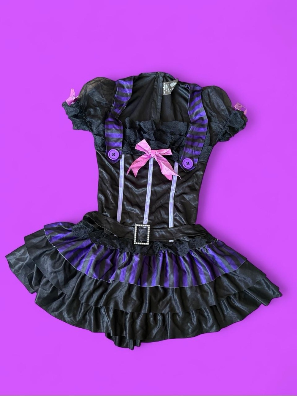 Y2K leg avenue Black and Purple Witch Costume Dress with Pink Bow